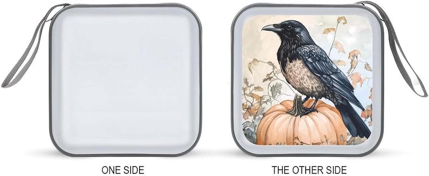Crow Perched On Pumpk Protective CD Case Storage Rack 40 Capacity DVD Holder Organizer Car Travel