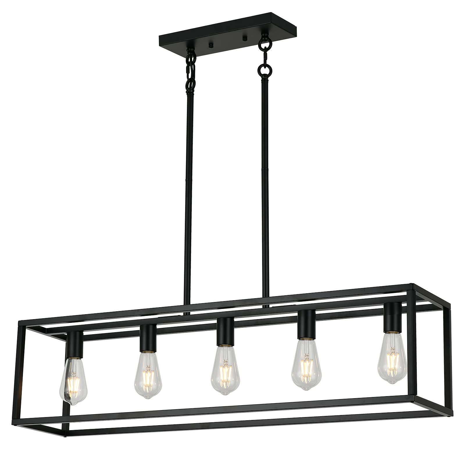 Photo 1 of XILICON Kitchen Island Lighting Farmhouse Chandeliers Black 5 Light Modern Dining Room Lighting Fixtures Hanging, Kitchen Island Cage Linear Pendant Lights Ceiling Light