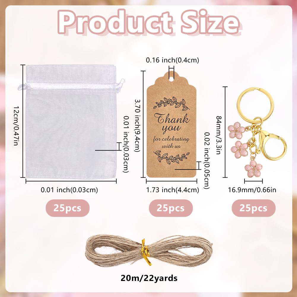 25er Set Gastgeschenke Blumen Schlüsselanhänger Partyaccessoires Schlüsselanhänger Organzabeutel Dankeskarten & Hanfschnüre Festdeko Für Thanksgiving Hochzeit Bridal Shower