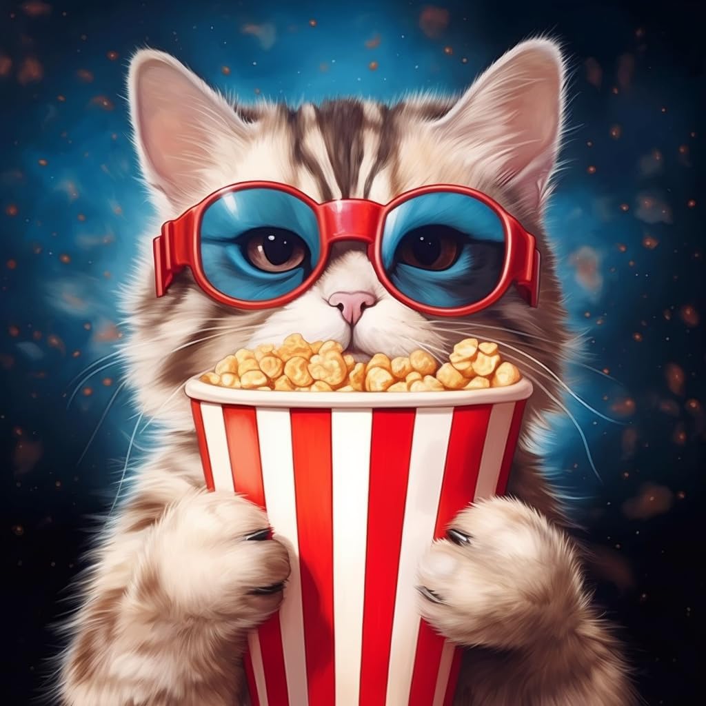 MaiYiYi 5D Popcorn Cat Diamond Painting Art Kits, 12x12 inches