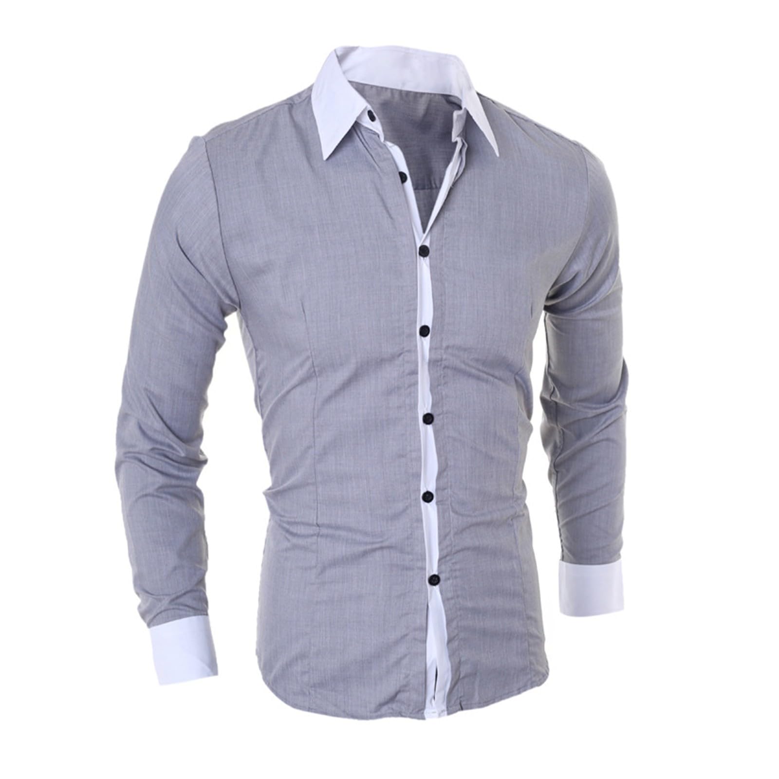 Mens Slim Fit Dress Shirt Long Sleeve Button Down Formal Blouse Fashion Y2K Block Color Top Casual Business