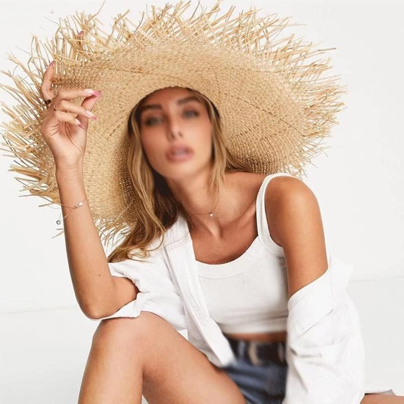 LNNSHX Sombreros de Mujer de ala Ancha, Sombrero de Playa Plegable y Flexible, Gorras para el Sol para Bodas navideñas (D 6 5/8)