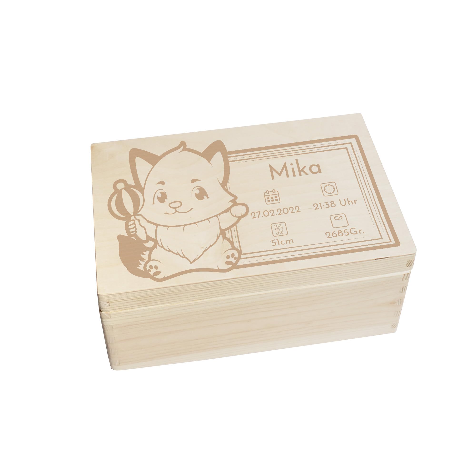 Scatola dei ricordi personalizzata per neonati e bambini con incisione volpe, scatola in legno per bei ricordi, 30 x 20 x 14 cm