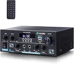 VEDO Amplificador de Áudio Bluetooth 5.0 AK-55 HiFi 600W Dual Channel - Sistema de Som para Casa com Entradas AUX USB FM Microfone, Eco e Reverb | Compatível Alto-Falantes 4-16Ω (Plugues Brasileira)