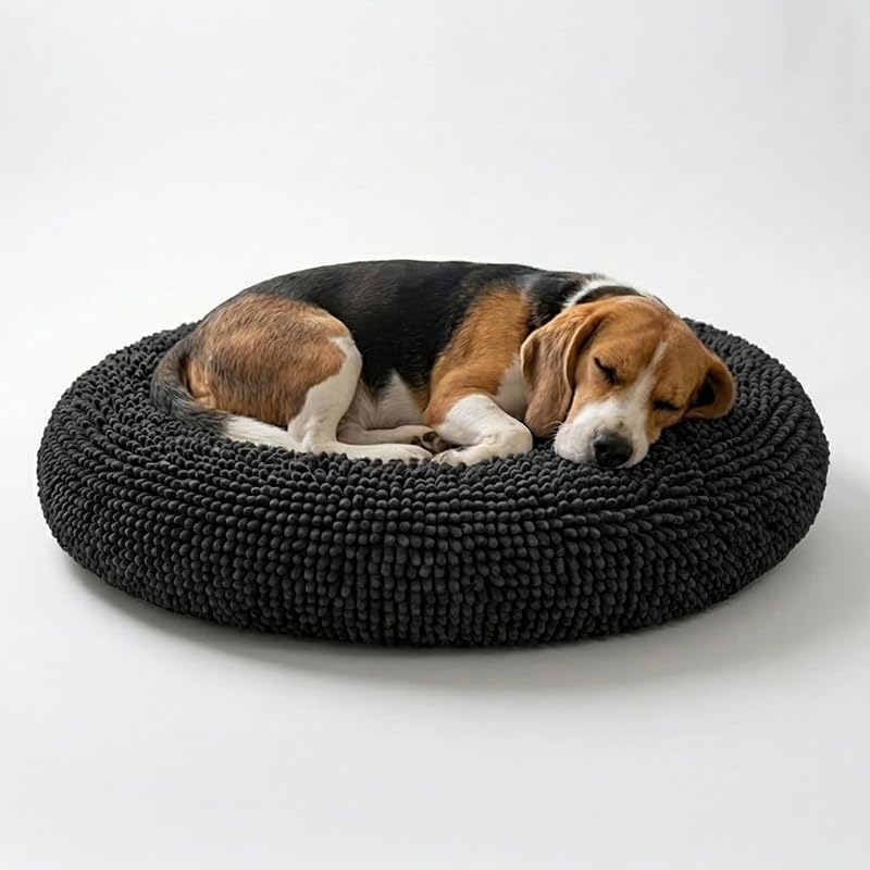 Cama Donut para Cães e Gatos Muddy Mat Cloud K-9 em Chenille, Capa Removível, Preta, Tamanho Médio (88,9 x 88,9 cm)