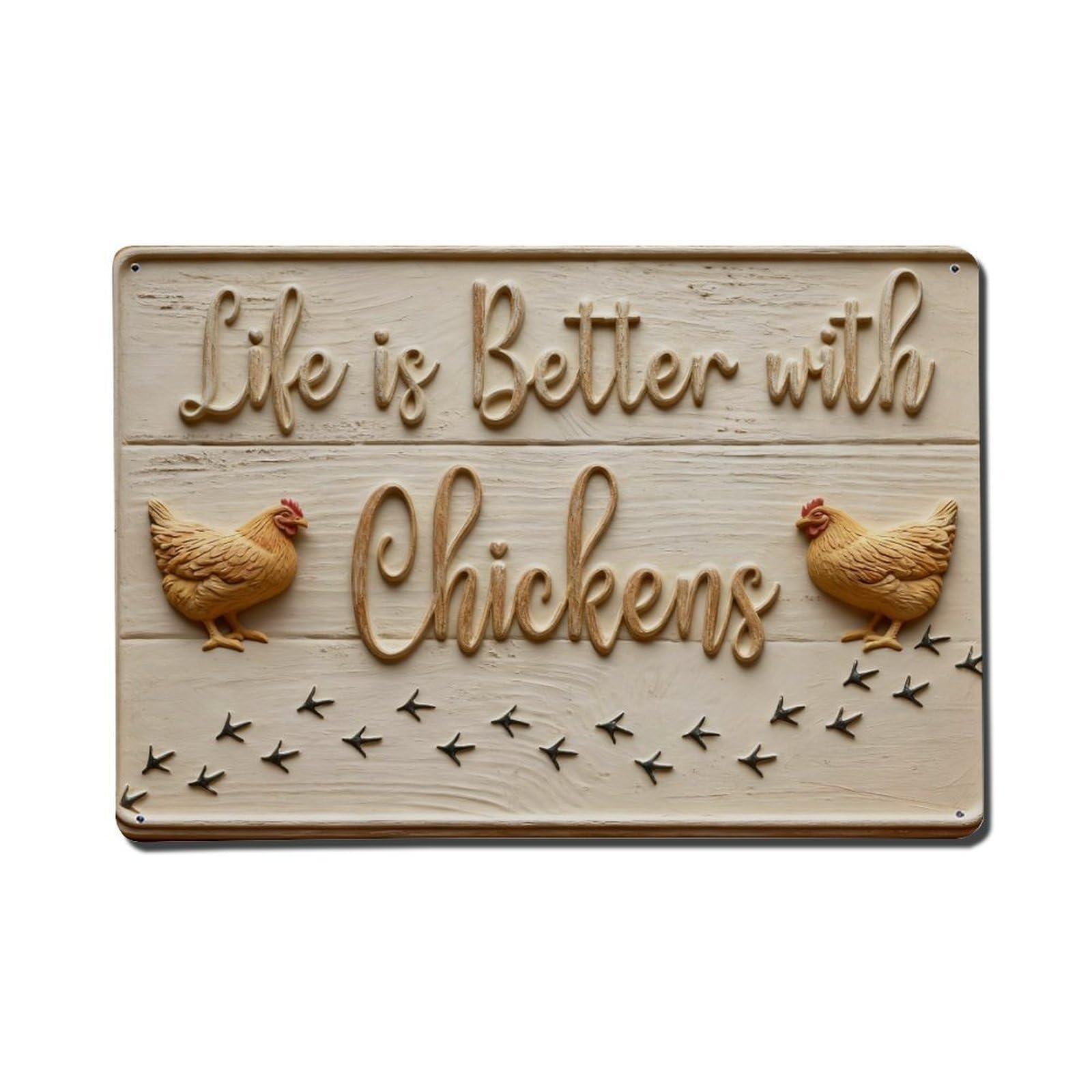 Iageret Vintage Life Is Better With Chickens Metal Tin Sign Retro Wall Decor, Bar Garage Cafe Kitchen Home Wall Art Poster Decoration 8X12inches