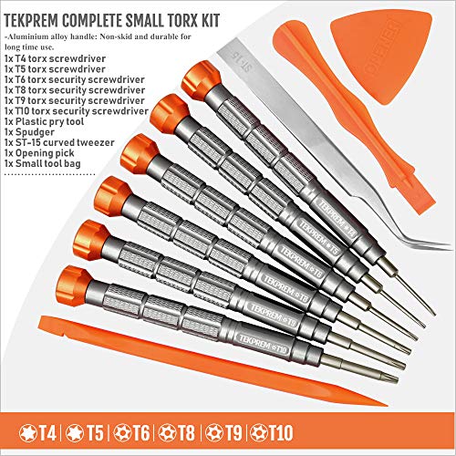 TEKPREM 10 in 1 Torx Screwdriver Set with T4 T5 T6 T8 T9 T10 Torx Security Set,Small Precision Torx Repair Kit for Apple,Macbook,Mac mini,Xbox one Xbox360 Controller,PS3,PS4,Computer and Pocket Knives