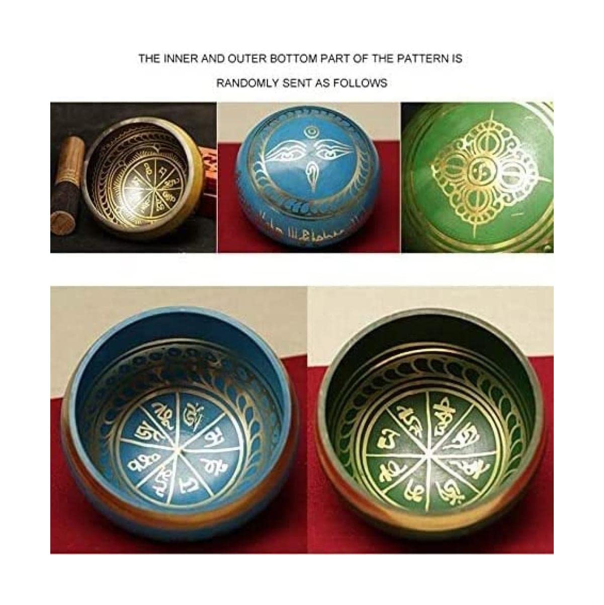Set di campane tibetane per meditazione, yoga, guarigione dei chakra, preghiera e consapevolezza - Campana sonora per meditazione Buddha da 9,5 cm realizzata a mano in Nepal con cuscino percussore a