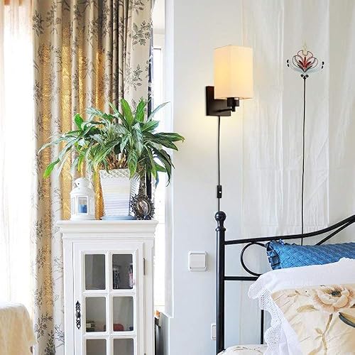 Miniatura 7 de KOONTING Juego de 2 apliques de pared enchufables, lámpara de pared rústica con cable de enchufe e interruptor de palanca de encendidoapagado,