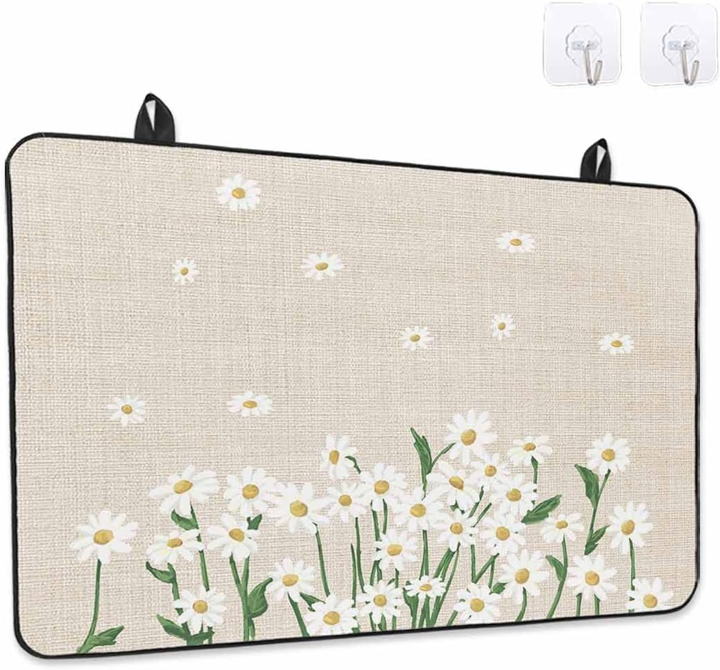 Stove Cover for Electric Stove 36x21 Inch Summer Daisy with Green Leaves Stove Top Cover Spring Floral Plant Glass Cooktop Covers Anti-Slip & Heat Resistant Countertop Protector Kitchen Decor