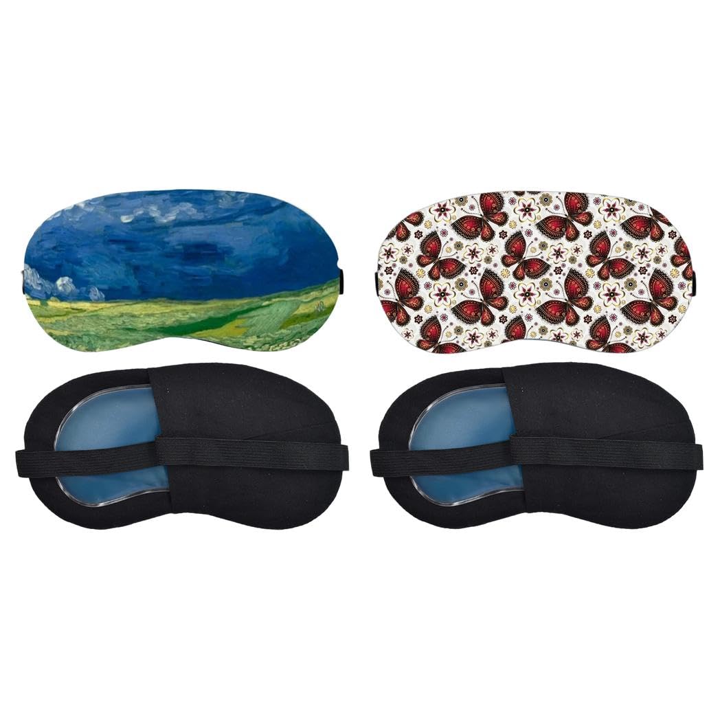 Aoxeria Blue Mountain Landscape Painting, Red Floral Butterfly Pattern Sleeping Mask Combo, Soft Comfortable Light-Blocking Eye Cover for Women, Men & Kids, Reusable Blindfold for Night (Pack of 2)-image-44