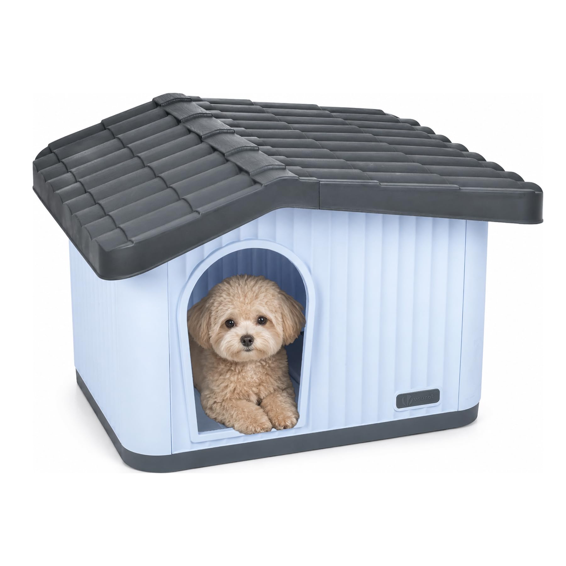 ‎Vounot Vounot Dog House, Weatherproof Pet Shelter With Sloped Roof, 60×51×41 Cm, White