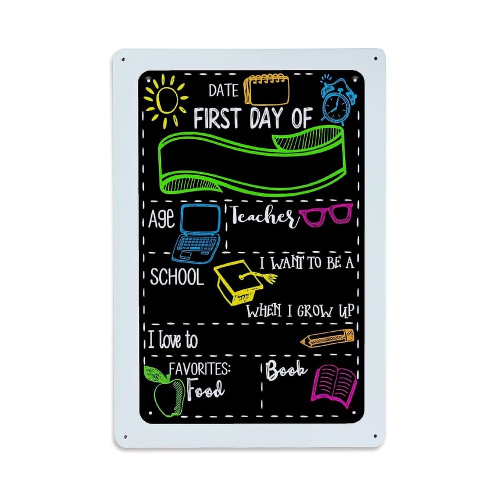 Jdfenggu Vintage First Day Of School Chalkboard Design Retro Metal Tin Sign, Decor Art Poster For Bar, Home, Man Cave, Kitchen, Laundry Room Gift 8X12inch