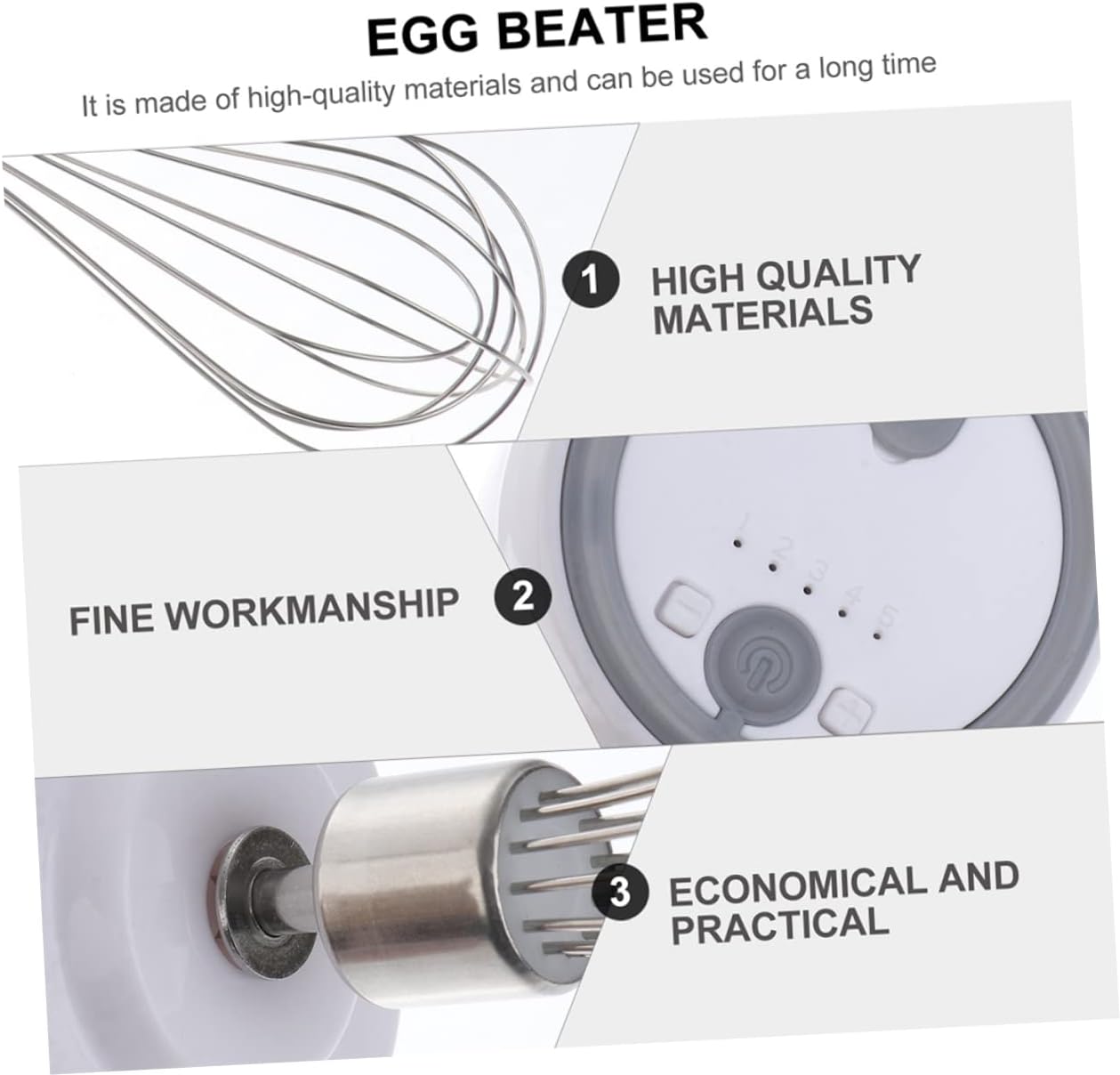 PRETYZOOM 1set Rechargeable Egg Beater Hand Blender Cordless Speeds Gear Stainless Electric Mixer Tool for Kitchen Egg Whipping