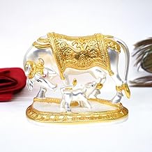 Gold Art India Kamdhenu Cow with Calf Idol Gold Silver Plated with Matte Finish | Home Decor Gaay Bachda Cow |Calf for Vastu | Positive Energy | Wealth Idol Diwali Puja