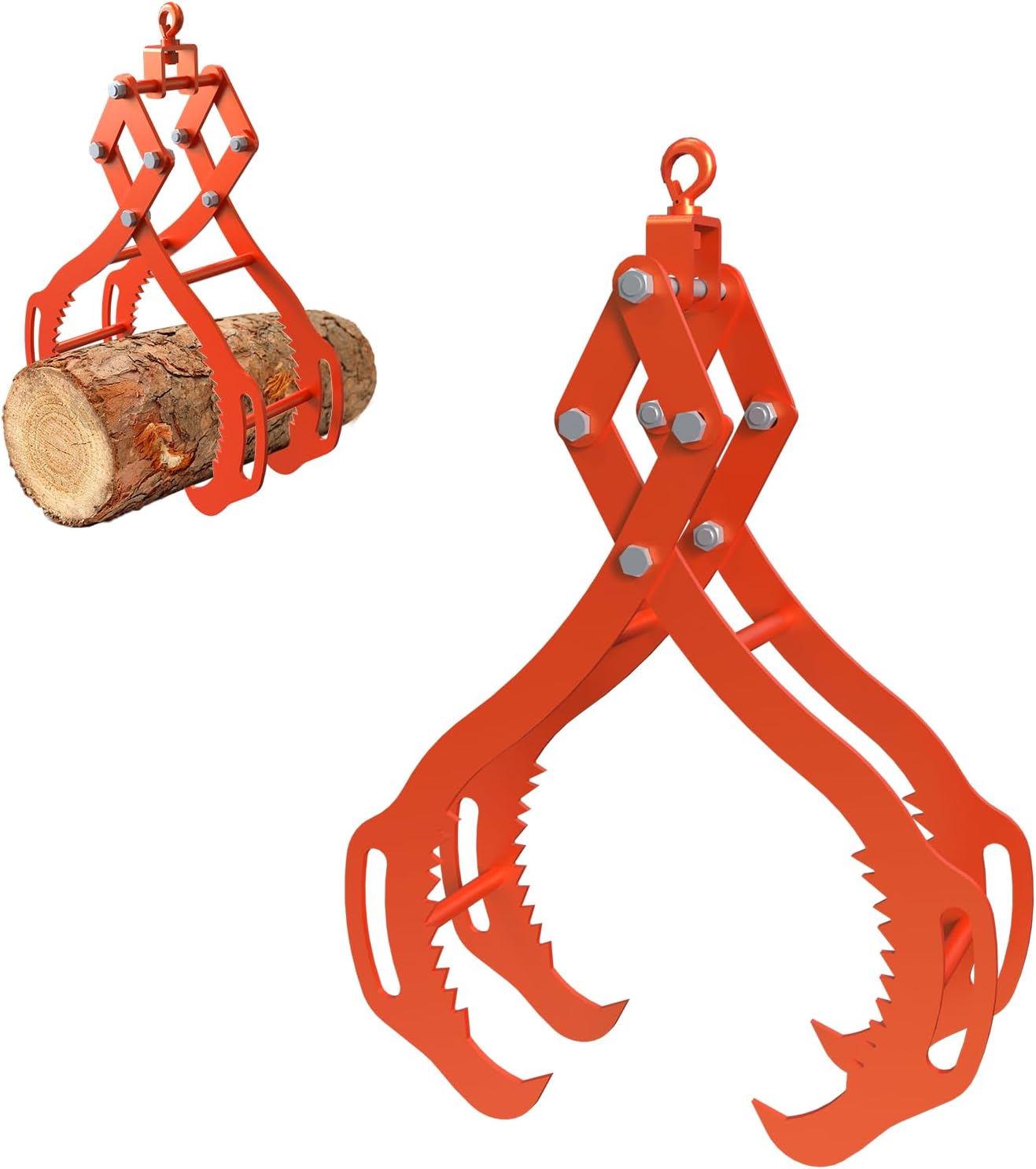 Log Lifting Tongs 32 Inch - 2700LBS Load Capacity Heavy Duty Log Grapple with 4 Serrated Claw Hooks & Handles, Logging Tongs for Tractors, Trucks, Forklifts, Orange