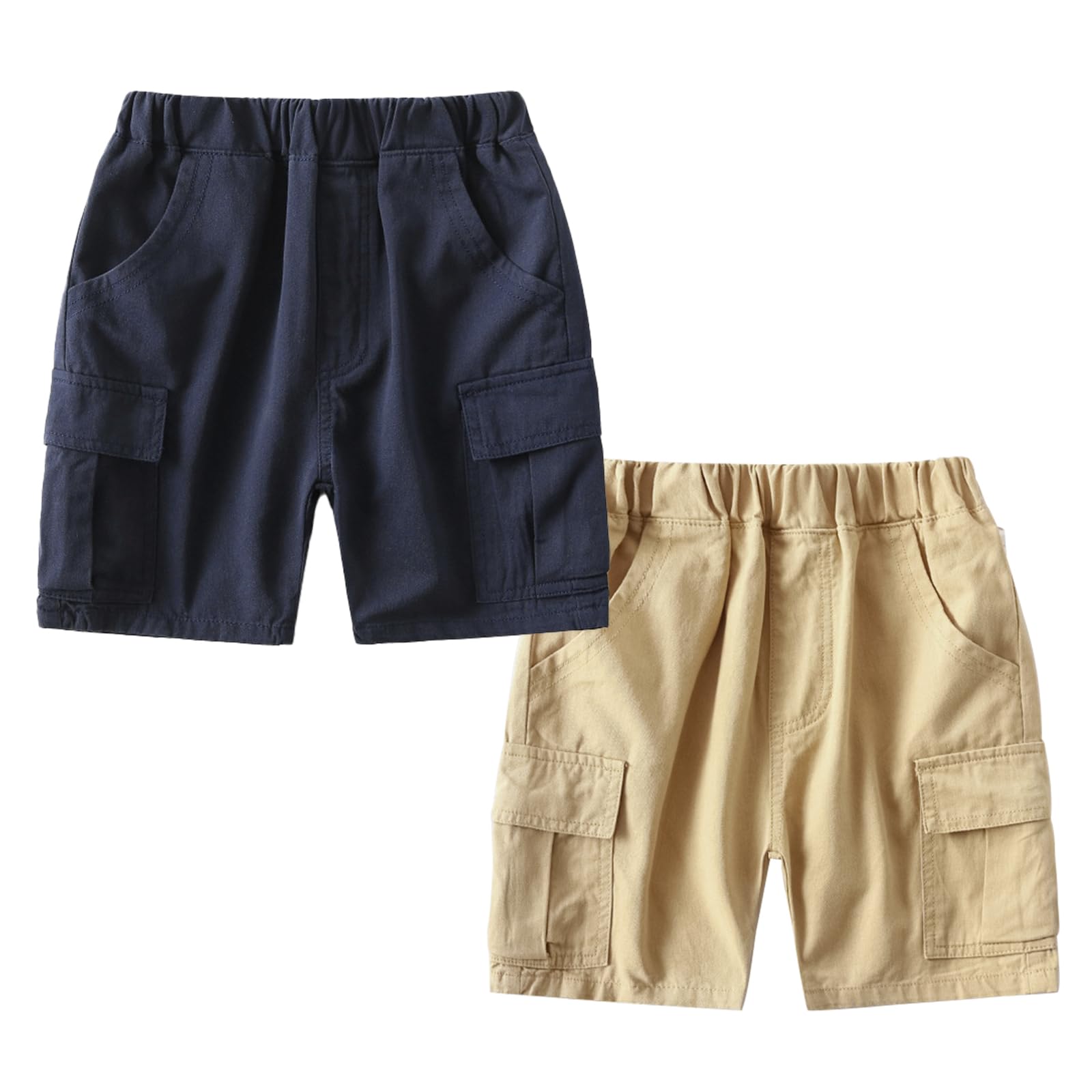 Volunboy Pack Pantalones Cortos Cargo En Algodòn 2 para Niños, Cintura Elástica, con Bolsillos