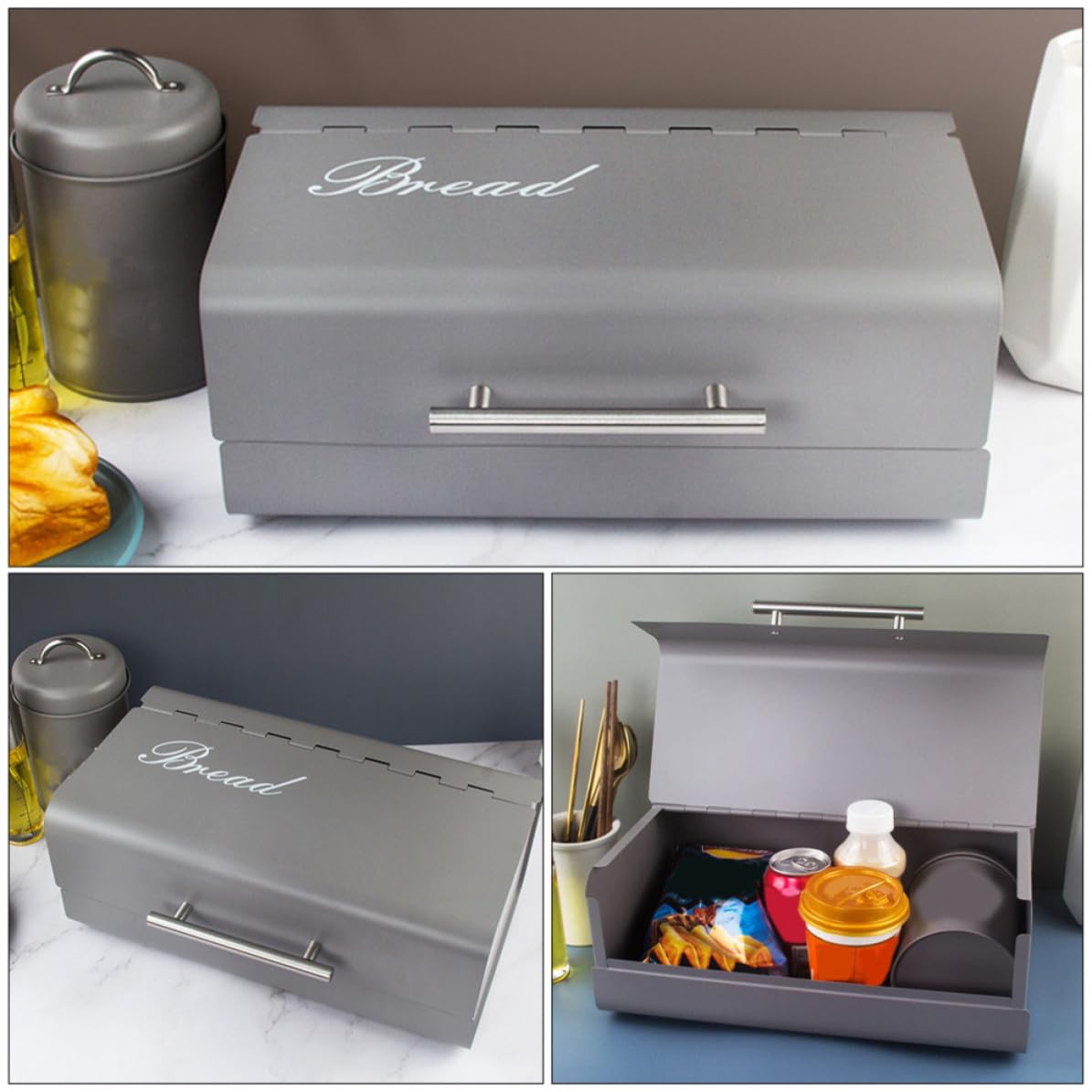 Hemobllo Caja para Pan para Guardar Pan y Refrigerios Estilo Europeo Tapa Creativa, Material Hierro Galvanizado y Plástico, Práctica y Resistente en Casa o Cafetería