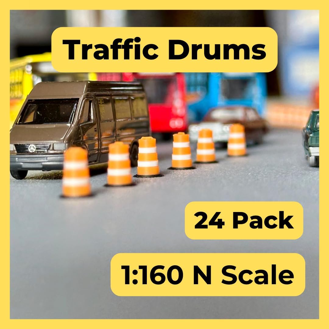 N Scale (1:160) Commander-Style Traffic Barrels (24 Pack) – Model Railroad Construction Scenery