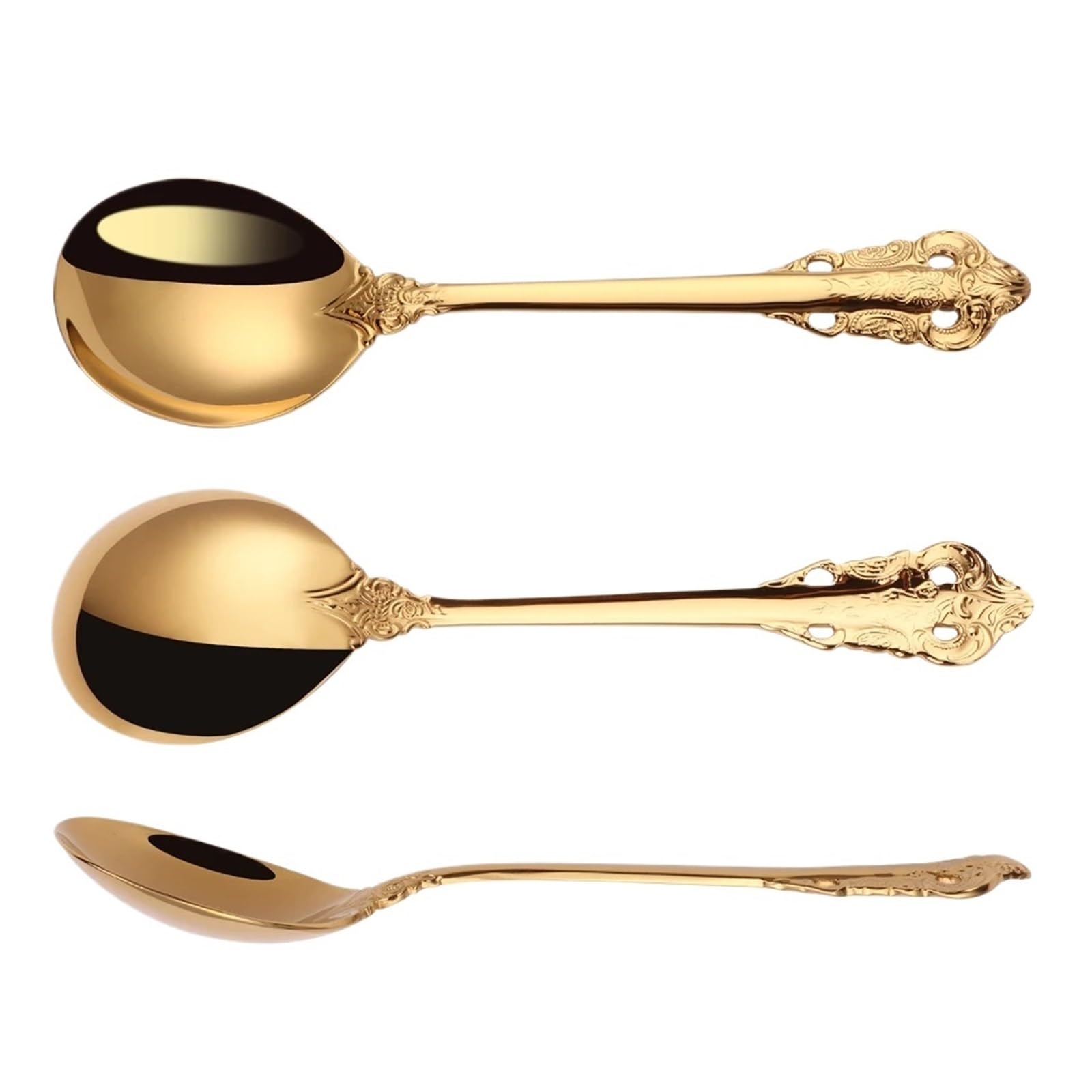 Juego de cucharas redondas de oro 18-10 de acero inoxidable de 7 "de 2/3/4/5/6 piezas