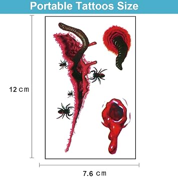 Halloween Temporary Tattoos Scary Scar for Kids Adult, 65PCS Body Prank Makeup Props Blood Stickers, Realistic Wound Fake Tattoos Decorations, Halloween Face Makeup Party Favors Cosplay Supplies