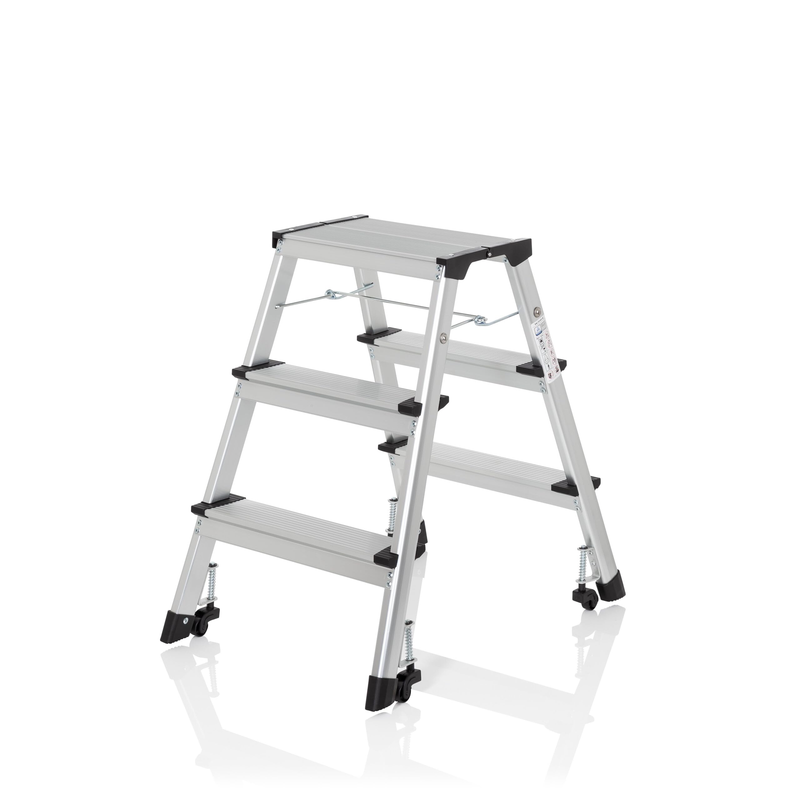 hjh OFFICE 830009 Solid IV Escabeau Pliable en Aluminium avec 3 marches Accessible des Deux côtés Charge maximale 150 kg Argenté