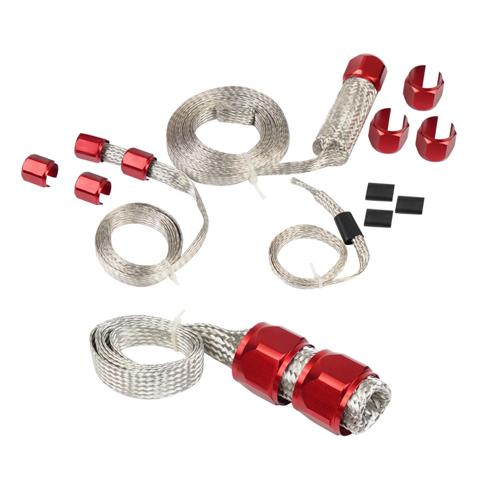 Braid Hose Sleeving Kit Edelstahl Geflochten Schlauchschutz Aluminium Ersatzteile Heizschlauch Druckfest für Auto Werkstatt Reparaturbereich, ROT