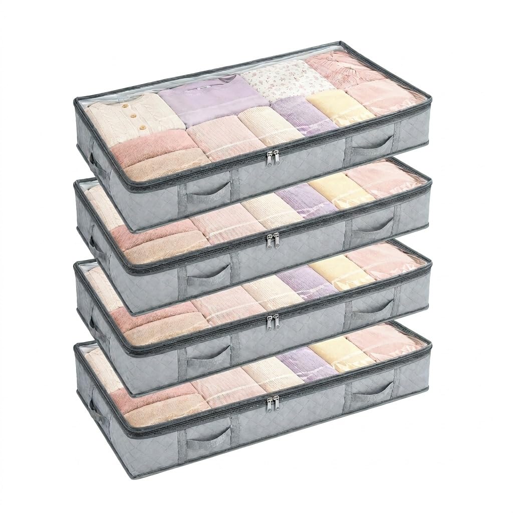 Diverse Terrace Grey Under Bed Storage Box With Lid - Underbed Storage Boxes With Lids For Clothing Storage - Stackable Storage Boxes With Zip Closure & Handles For Clothes - Bedding & Blankets