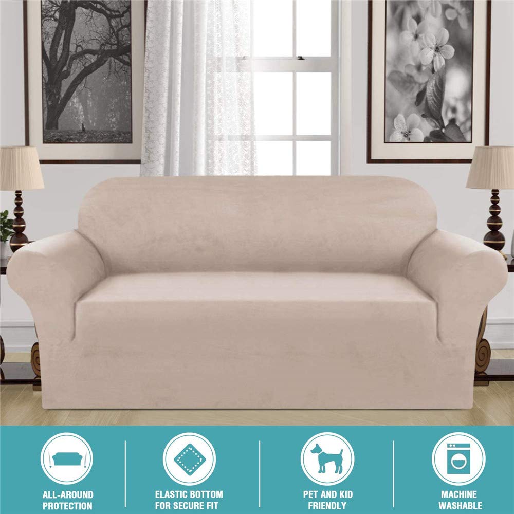 Universeller Sofabezug aus Samt, Stretch-Sofabezug aus Samt for 1/2/3/4-Sitzer-Sofa, wasserabweisend, Leder und Wildleder(Cachi,3 posti(173-229 cm))