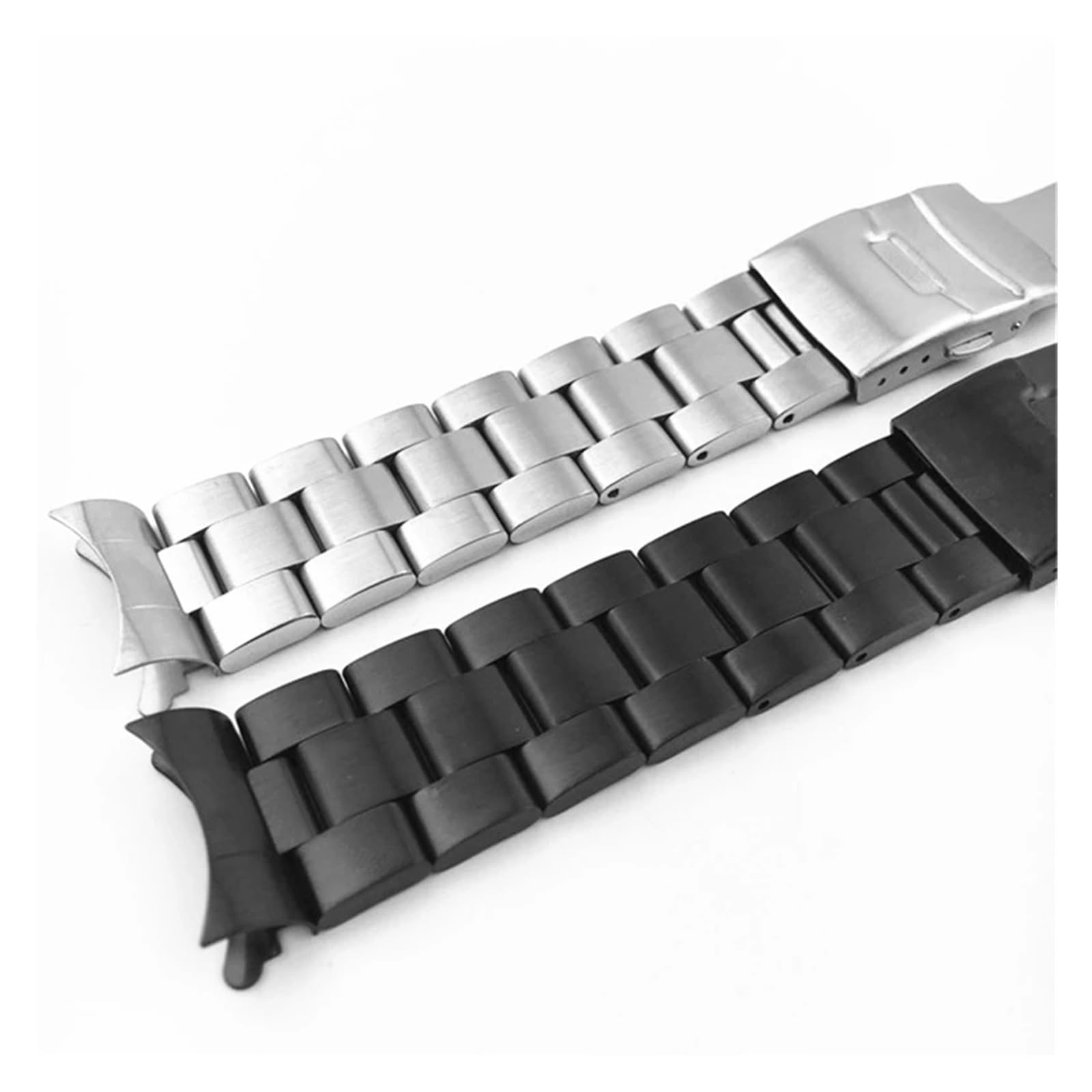 Pasek do zegarka z szybkozłączką, Solidny zakrzywiony koniec 18mm 19mm 20mm 21mm 22mm 24mm pasek do zegarka ze stali nierdzewnej srebrny czarny matowy metalowy pasek bransoletka pasek na nadgarstek