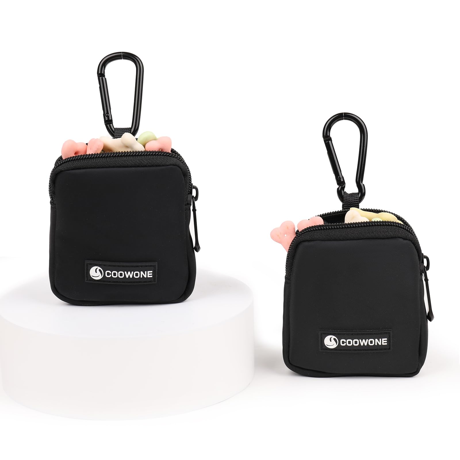 Dog Treat Pouch 2 PCS, Waterproof Small Dog Treat Bag for Leash, Hands Free Dog Walking Bag with Carabiner, Dog Poop Bag Holder for Pet Puppy Travel
