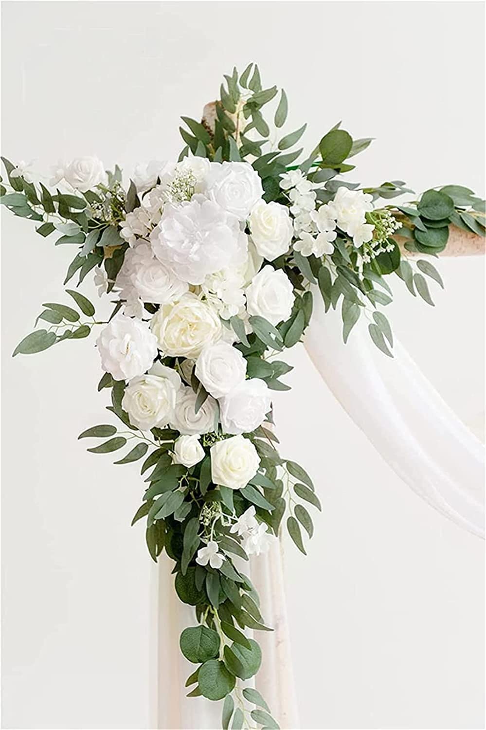 Bogenblumen mit Vorhängen-Set, 2 Stück Stoffvorhang for Hochzeitszeremonie, Blumensträuße, Empfang, Hintergrunddekoration