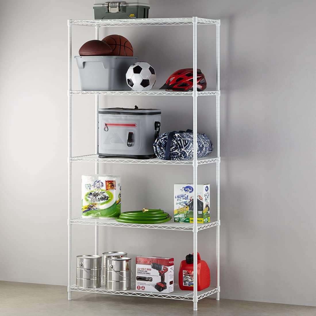 5 Tier Wire Shelf White Steel Shelving Unit Adjustable