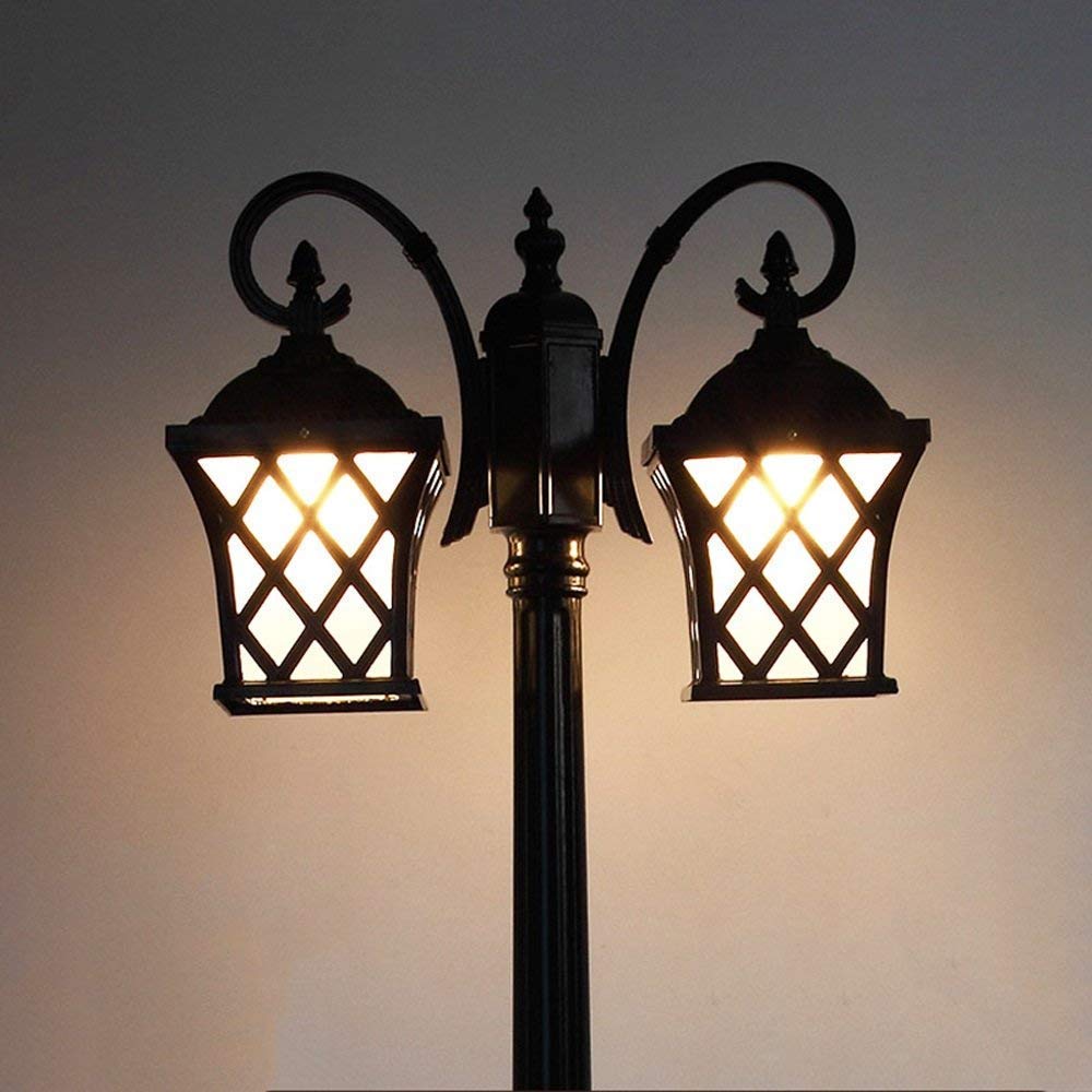 Farola Exterior Impermeable Vintage de 2 Luces, farola de Poste Alto Estilo Retro Europeo, Linterna de Cristal, lámpara de Calle con Columna de Aluminio para Patio, balcó,Bronze-260cm