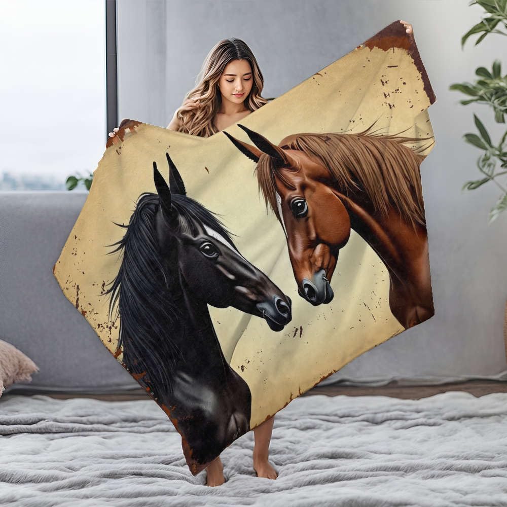 Couverture en flanelle chevaux face à face le cadeau idéal pour cavaliers