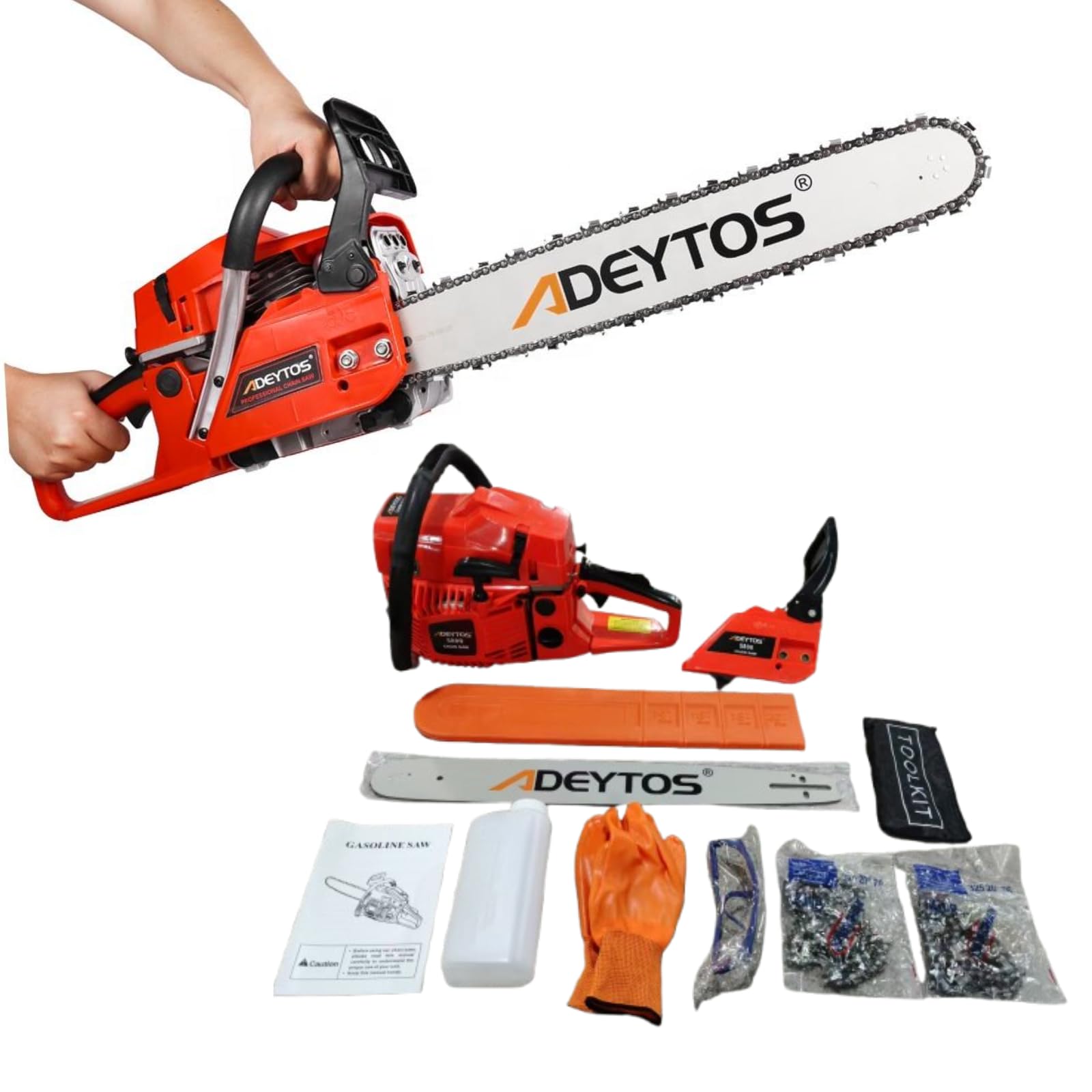 BUCKCHI 58CC Heavy Duty Petrol Chainsaw 20" Bar 50 cm Cut 2-Stroke Easy-Starting 2.2KW 2-Cycle Handed Gasoline Chainsaws Garden Tool for Cutting Trees, Wood, Outdoor Home Garden and Farm Use