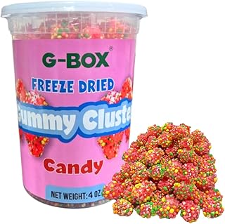G-BOX 4 OZ Freeze Dried Gummy Clusters, TikTok Trend Items, Freeze Dried Candy, Delightful Crunchy Fruity Flavorful Burst, Air-tight Sealed in a Deli Container (RAINBOW 4 OZ)