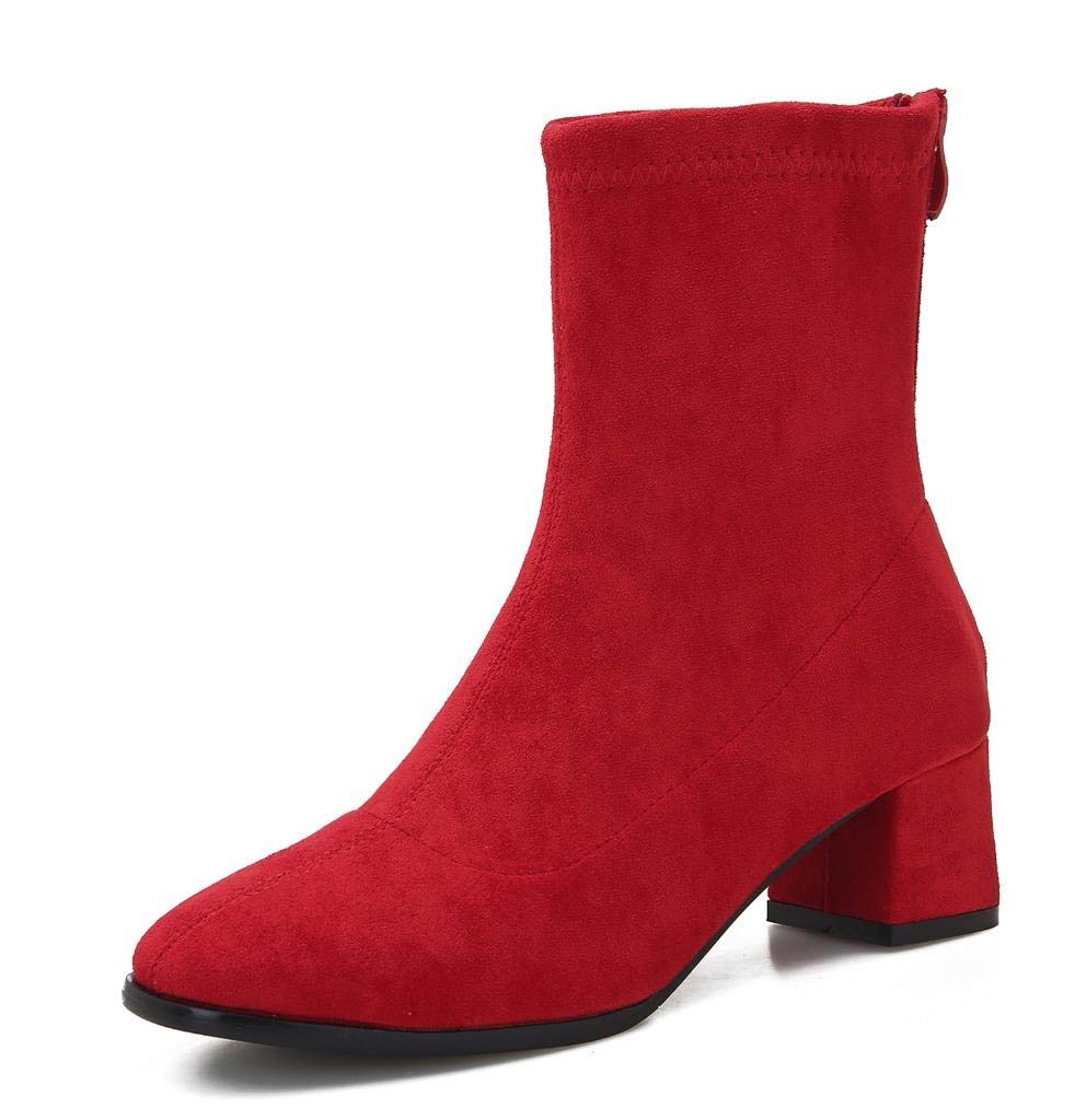Women's Go Go Boots Suede Square Toe Mid Calf Ankle Boots Low Block Heel Booties Back Zipper Short Boots
