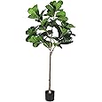 5FT Artificial Fiddle Leaf Fig Tree with Natural Wood Trunk,Tall Fake Fiddle Leaves Plant in White Planter, Floor Plants for Living Room Indoor Home Decor,Housewarming Gift