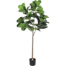 5FT Artificial Fiddle Leaf Fig Tree with Natural Wood Trunk,Tall Fake Fiddle Leaves Plant in White Planter, Floor Plants for Living Room Indoor Home Decor,Housewarming Gift