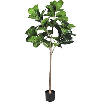 5FT Artificial Fiddle Leaf Fig Tree with Natural Wood Trunk,Tall Fake Fiddle Leaves Plant in White Planter, Floor Plants for Living Room Indoor Home Decor,Housewarming Gift