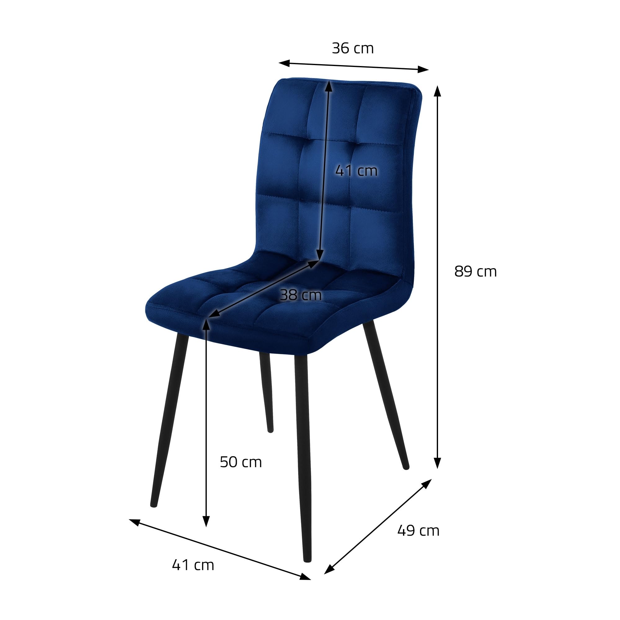 ML-Design Set di 4 Sedie per Sala da Pranzo Rivestimento in Velluto Blu Scuro Poltroncine da Cucina con Schienale e Gambe in Metallo Seduta Ergonomica Sedia per Soggiorno Salotto
