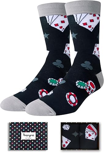 HAPPYPOP Casino Gifts for Men Women Gambling Poker Gambler Las Vegas Gifts, Casino Poker Socks