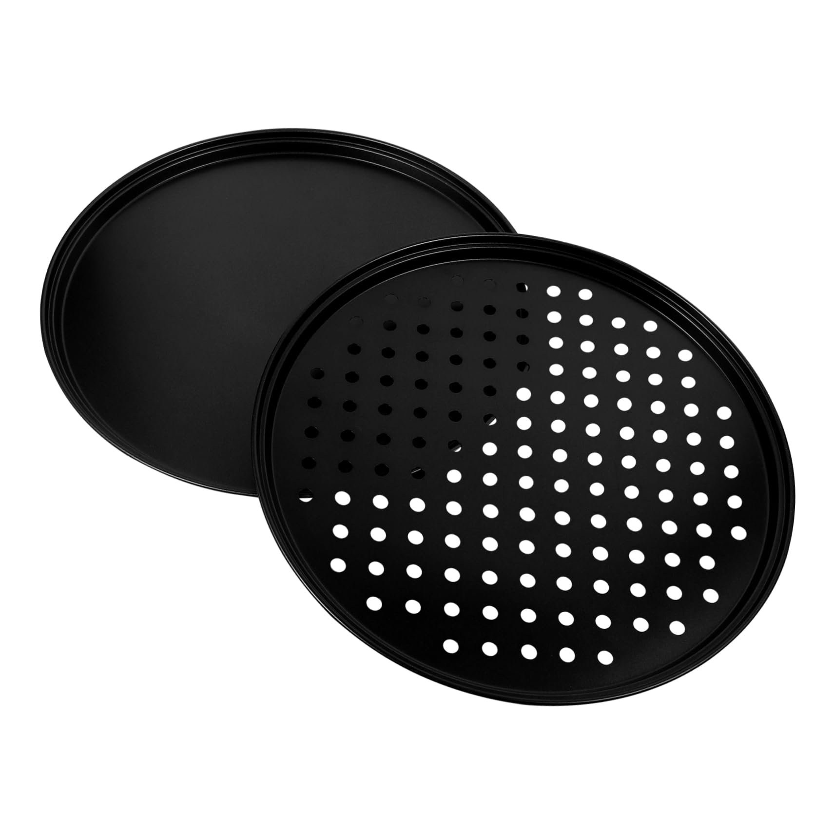 ULTECHNOVO 2pcs Pizza Pan for Style Bake Aluminum Induction Our Nonstick Cooking Baking Oven Cake Pan Non-stick Coating Black