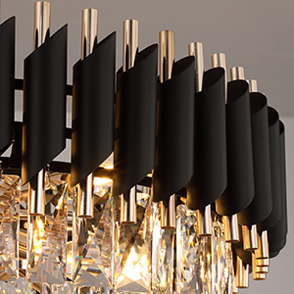 DREAMY DESIGNS Chandelier Lights for Ceiling Black Gold 500 MM 4-Tier Crystal Chandeliers for Living Room with 3 Mode LED Light Plate for Hall Modern Jhumar Designer Bedroom and Dining Room 2