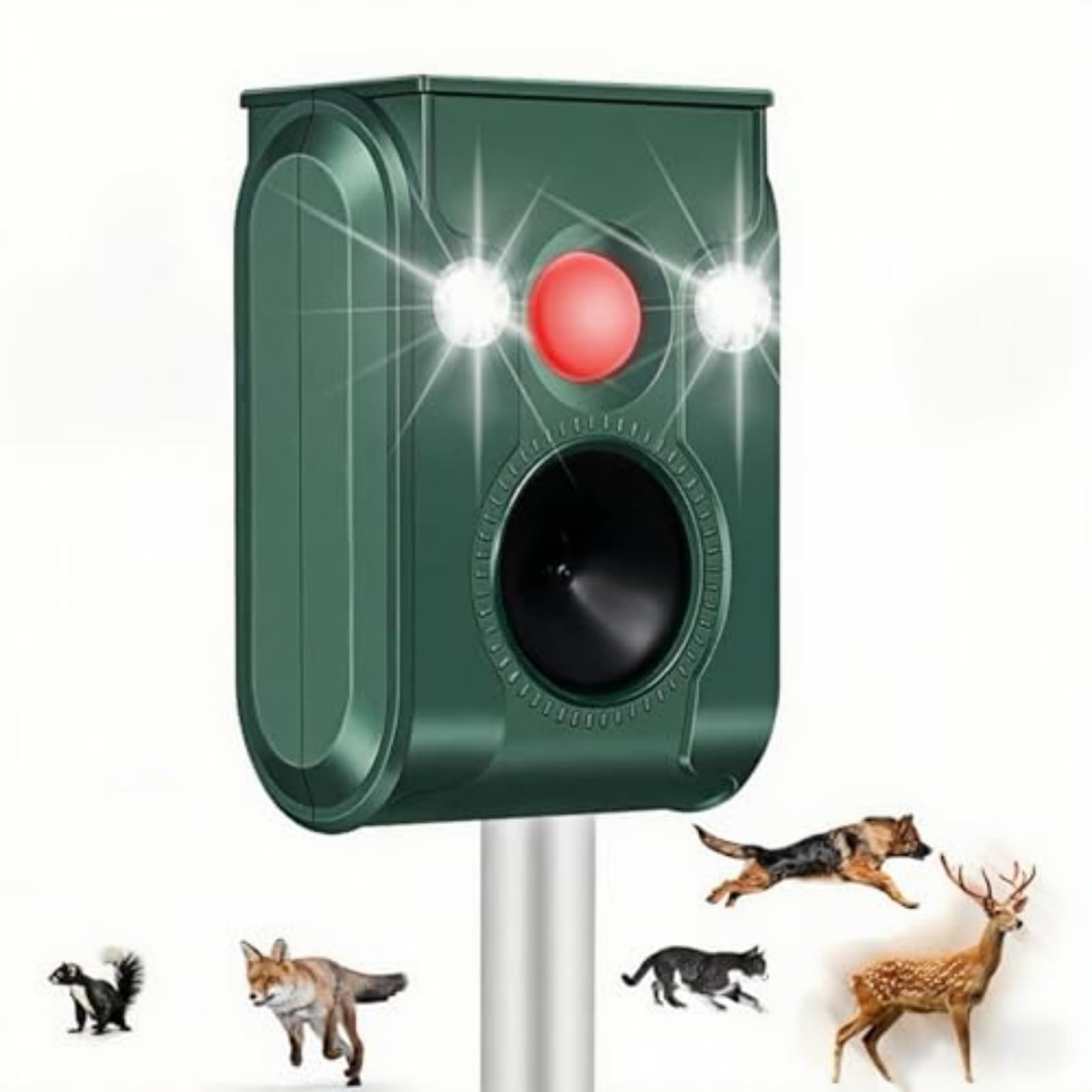 Repellente per gatti all'aperto, a energia solare, ad ultrasuoni, con rilevazione di movimento, impermeabile, per cervi da cortile, giardino, prato, efficace contro gatti, cani, puzzole, procioni