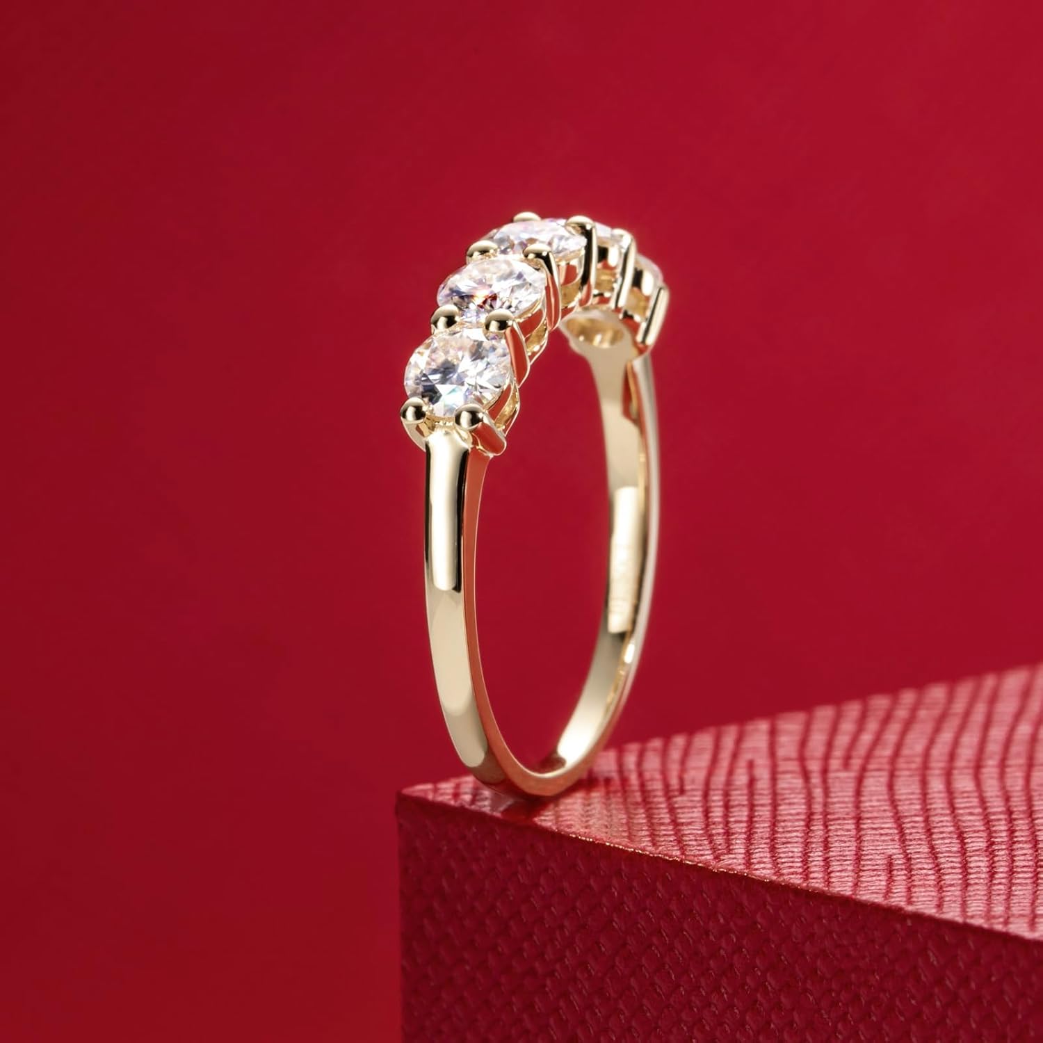 CADYNO 14K White Gold/Yellow Gold Half Eternity Ring, 0.7-1.5 CTTW Moissanite Lab Grown Created Diamond, D Color and VVS, Solid Real Gold Wedding Ring for Women