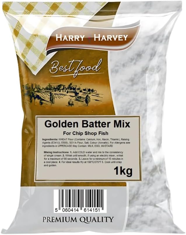 Harry Harvey Golden Batter Mix 1kg | Perfect Crispy Chip Shop Fish Batter | Easy-to-Use Takeaway Style Batter Mix for Fish, Chips, Onion Rings & Fried Food | Trusted by Chippies & Fish Shops