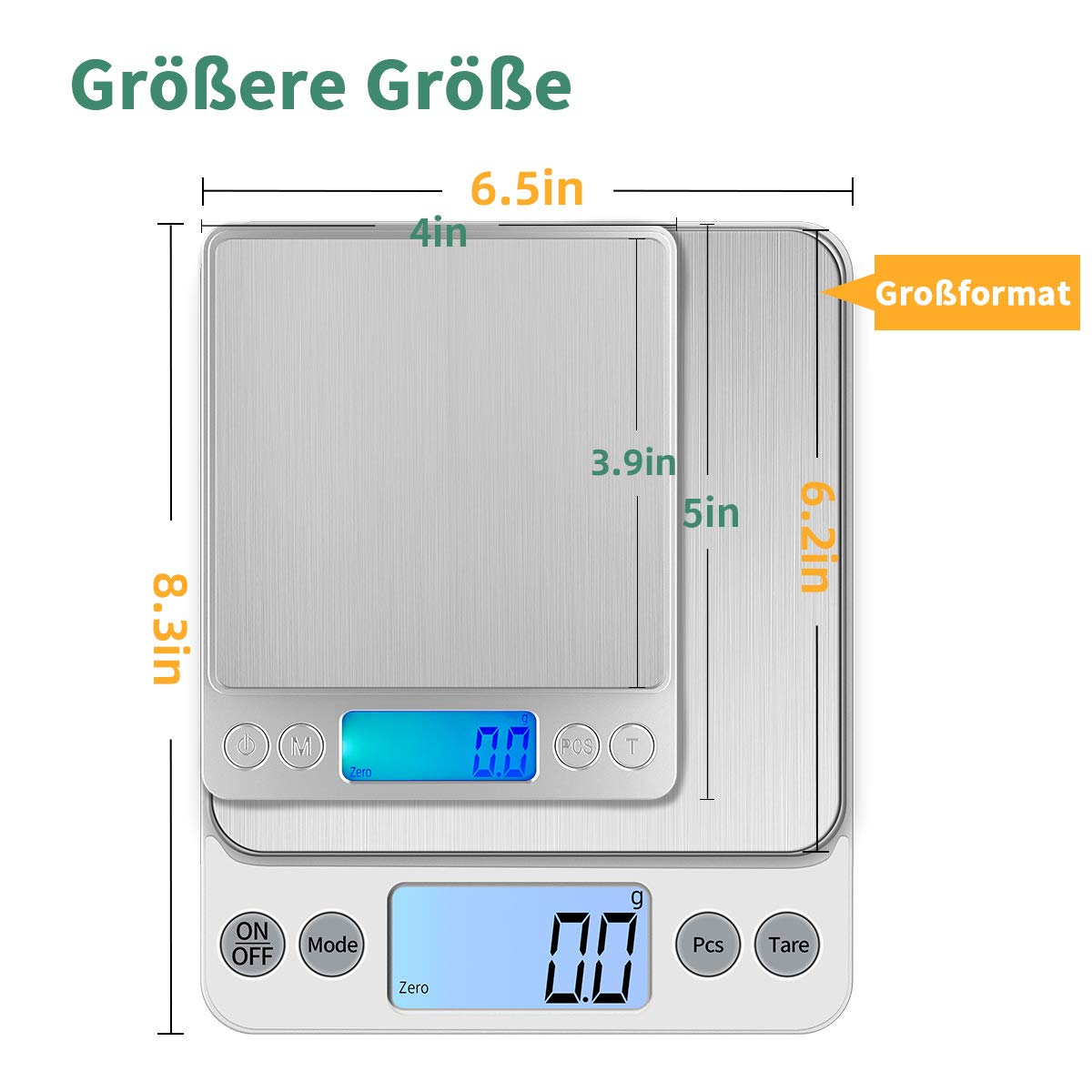 Upgrade Groß Digitale Küchenwaage USB Aufladen,5kg/0.1g Hochpräzise Digitalwaage Haushaltswaage,Mit Großer Edelstahl Wi egefläche Essenswaage, Einstellbare Abschaltzeit