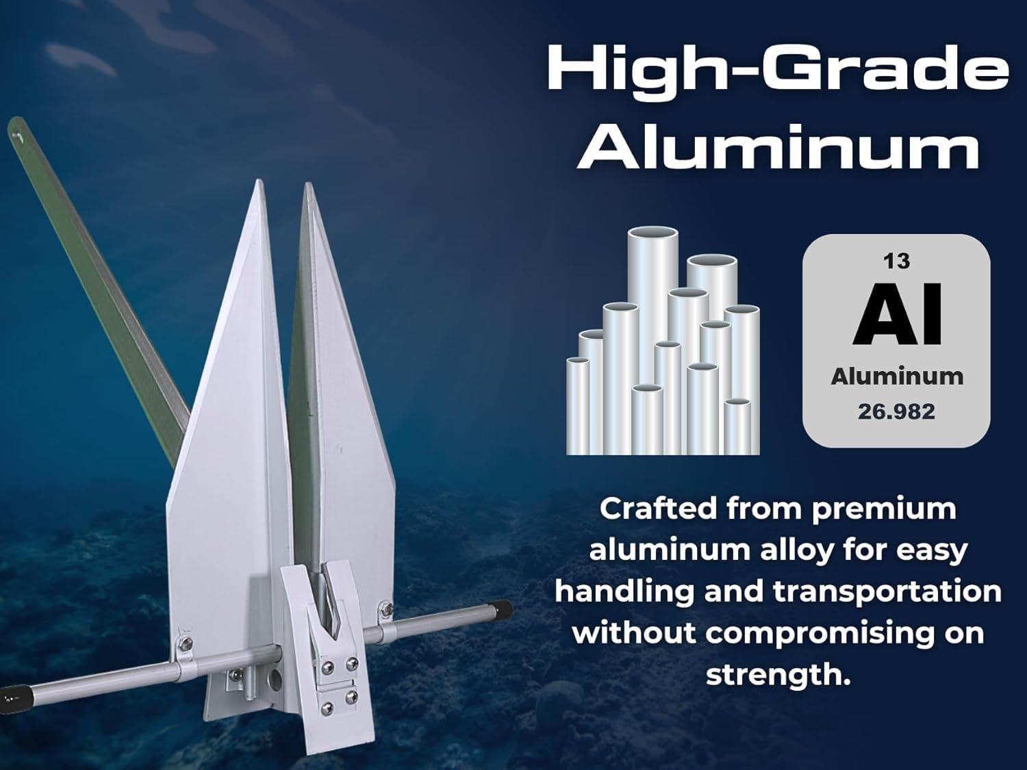 MarineNow Premium Aluminum Fluke Style Anchor – 4 lb, 7 lb, 10lb, 47 lb | Fits Boats 16–68 ft | Ultralight Alloy with Dual Shank Angles (32°/45°) | Corrosion-Resistant